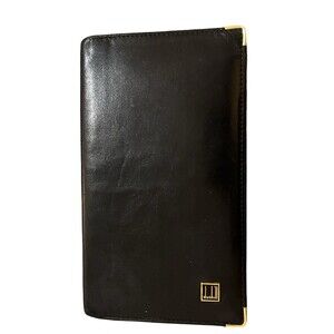 Dunhill Black Leather Bifold Card Wallet Unisex Gold Hardware